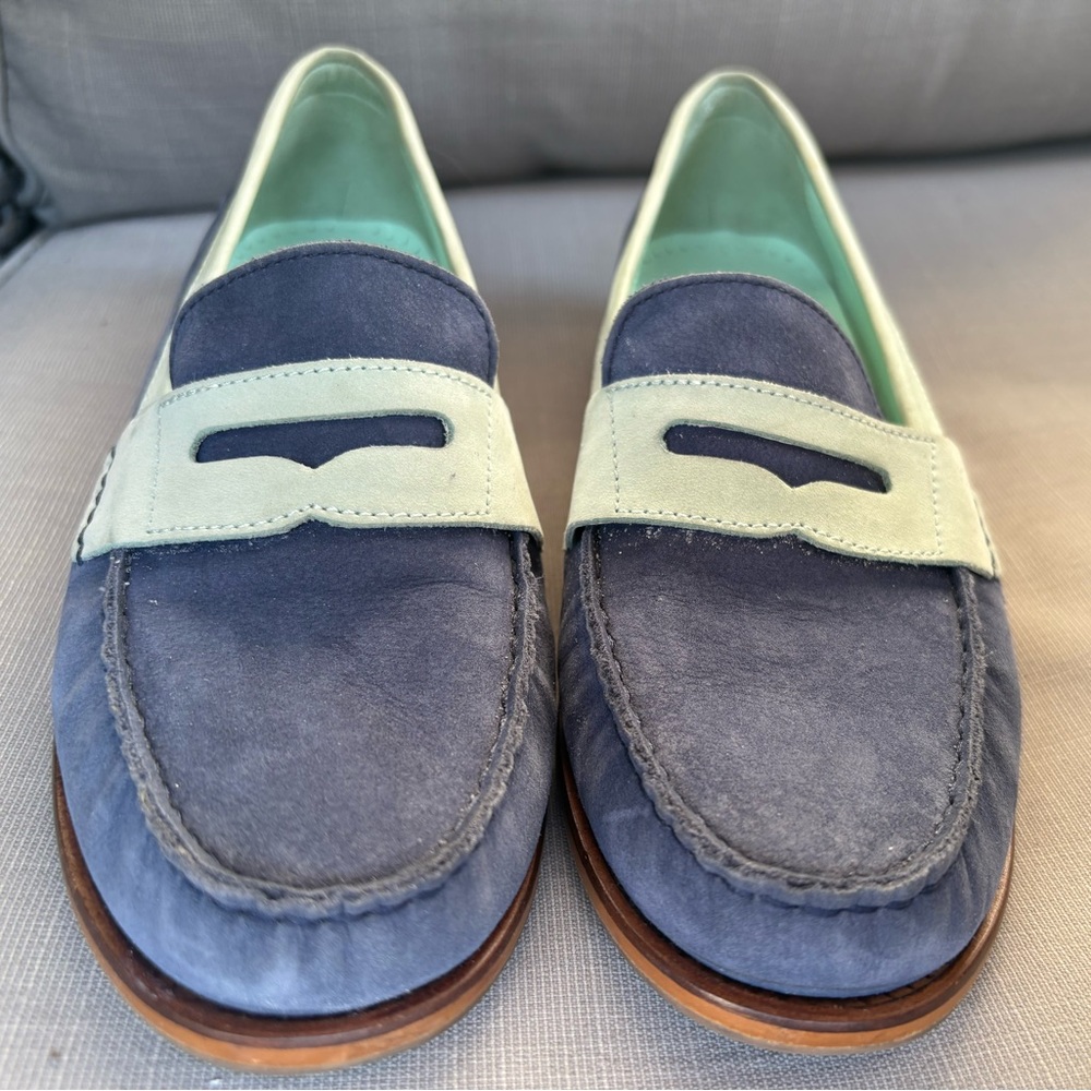 Cole Haan Light Green and indigo blue penny loafer 7.5